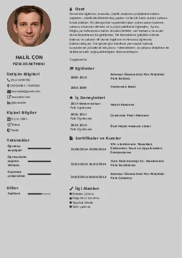 Fizik Öğretmeni CV Örnekleri cv indir